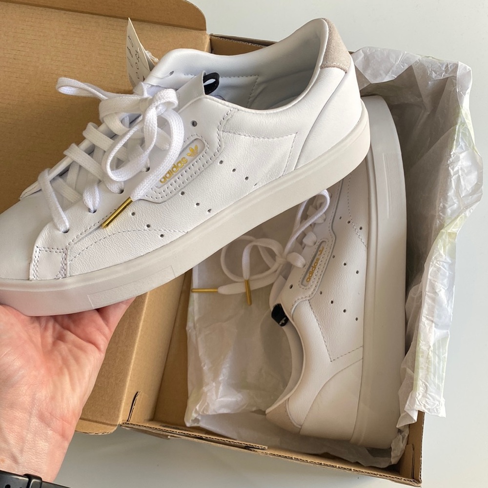 adidas Originals White Gold Accent Leather Sneakers